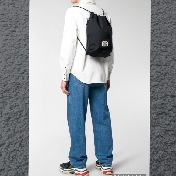 Balenciaga water repellent BB embroidered logo nylon drawstring .
